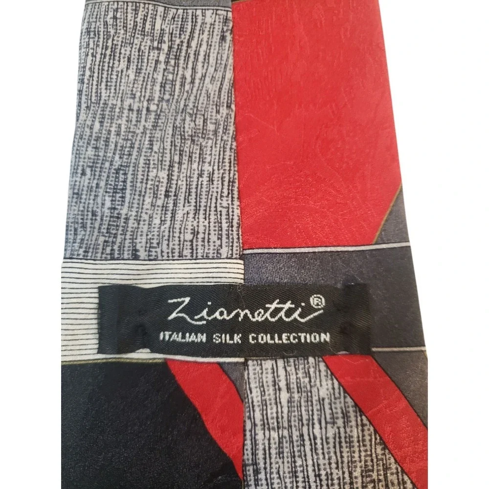 Zionetti Mens Tie Necktie Designer‎ Luxury Black Gray Red Geometric Italian Silk